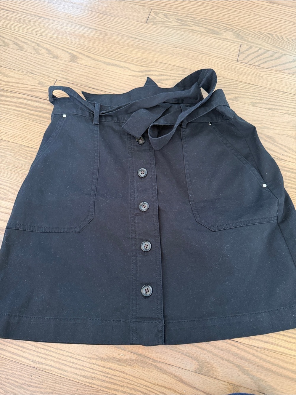 Banana Republic Black Button-Front Mini Skirt with Waist Tie